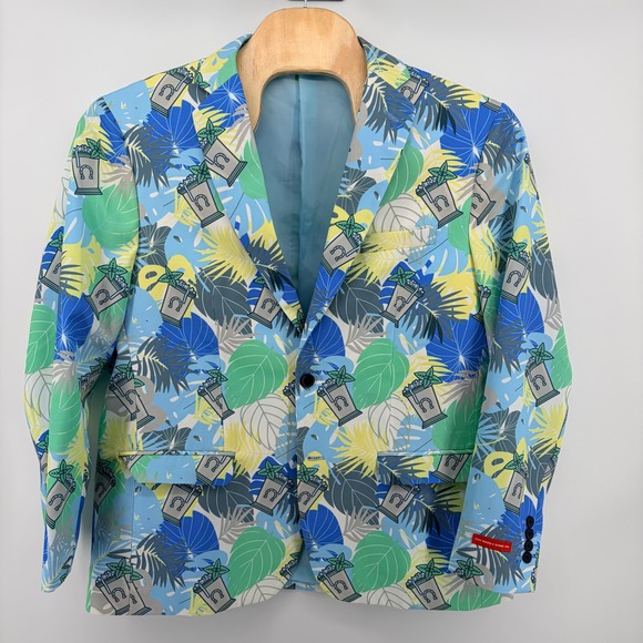 Shinesty Tropical Mint Julep Blazer Blue Green Yellow Party Suit Jacket Mens 48 - Picture 2 of 9